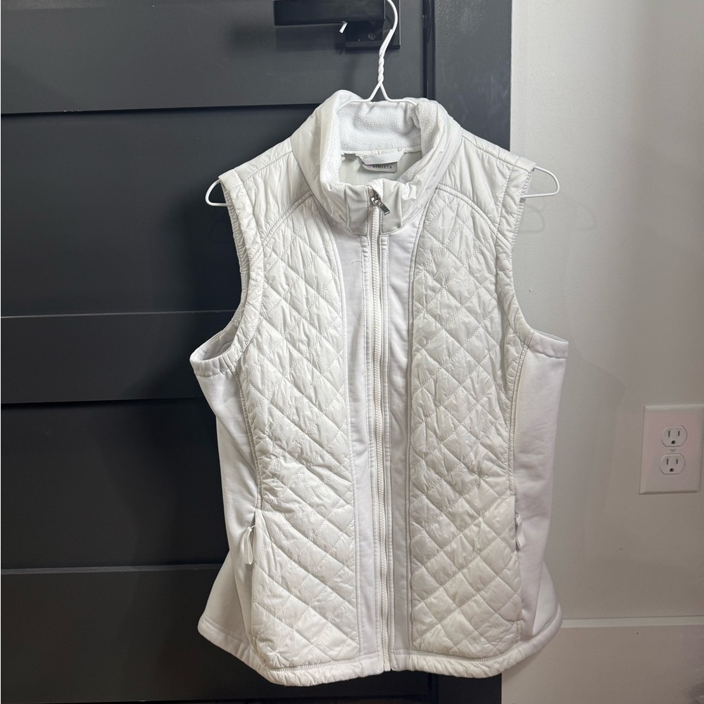 Athleta Women's White Quilted Puffer Vest Fleece Lined Full Zip Size XL